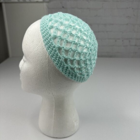 Handmade New Open Weave Fishnet Aunt Lynda's Ocean Cotton Knit Beanie- XXS/XS - Picture 3 of 10